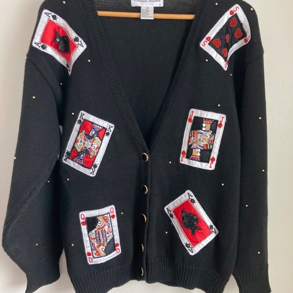 Vintage Contessa visconte women’s sweater with playing cards pattern - Picture 2 of 7